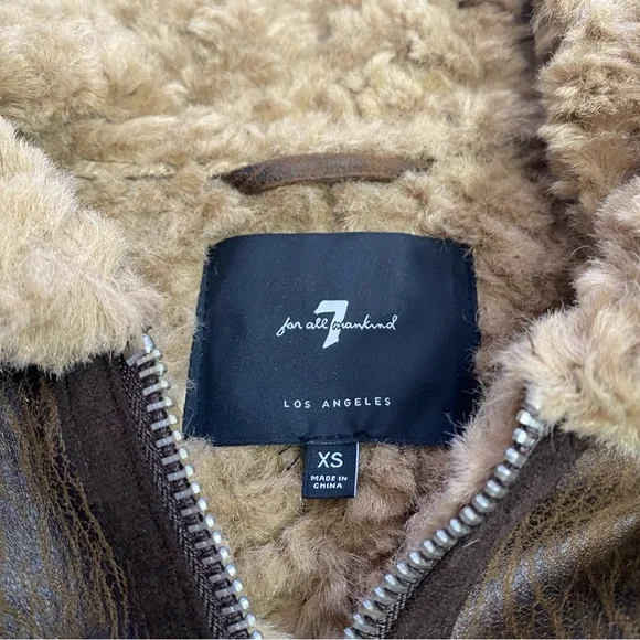 7 For All Mankind Brown Faux Leather Vest with Shearling Trim XS - Picture 2 of 14